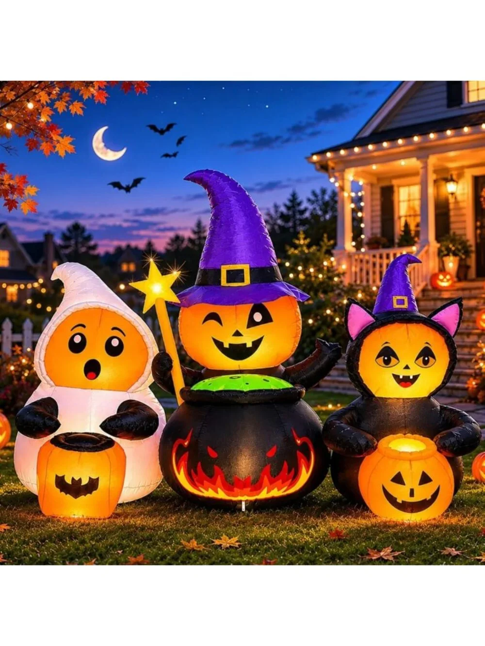 7FT Halloween Inflatable Pumpkin Trio - Festive Yard Decoration for Parties